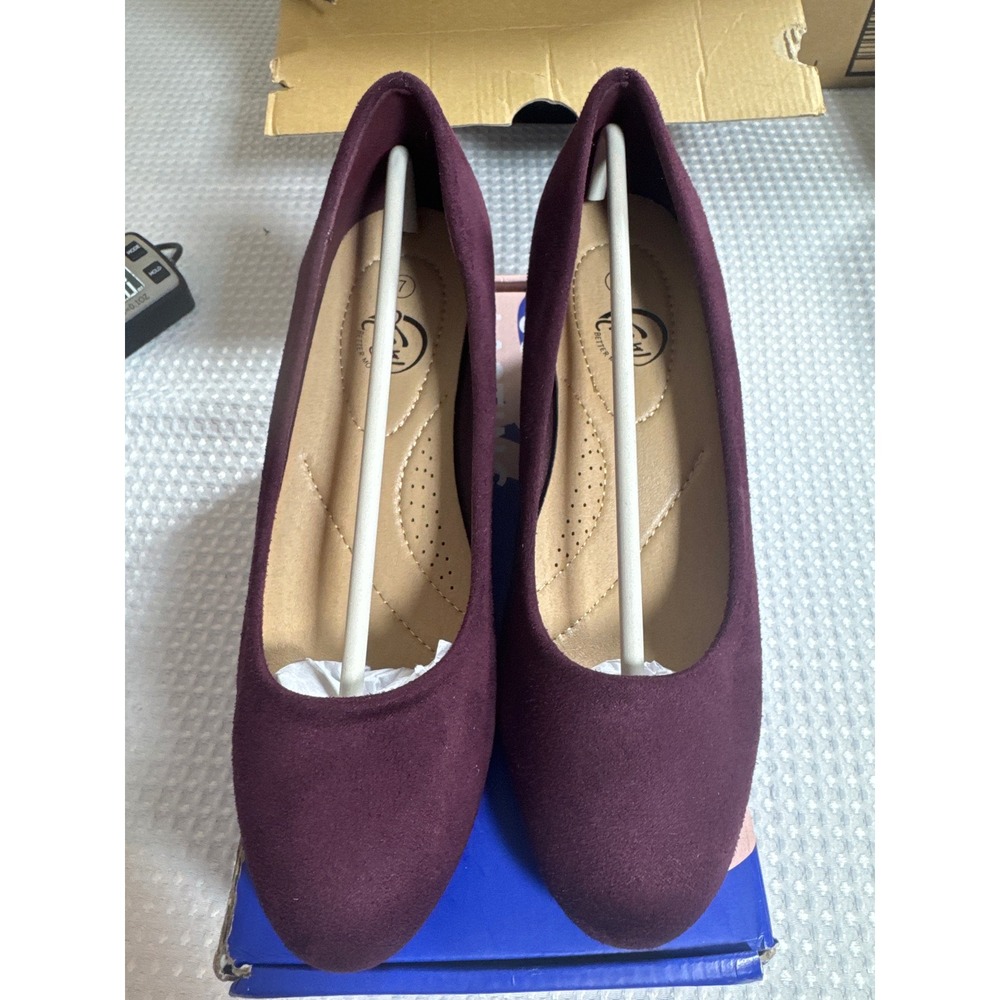 Trary Wedge Pumps Womens 7 Round Toe Burgundy Faux Suede Dress Shoes NIB